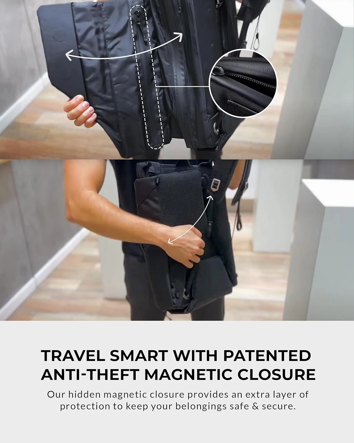 The Frenchie Co. Anti-Theft Speed Backpack, Slim Minimalist Backpack with Hidden Zippers and Cut-Resistant Design for Travel and Everyday Use, Made of Ballistic Nylon