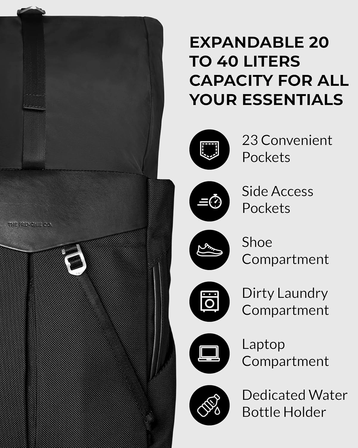 The Frenchie Co. Anti-Theft Speed Backpack, Slim Minimalist Backpack with Hidden Zippers and Cut-Resistant Design for Travel and Everyday Use, Made of Ballistic Nylon
