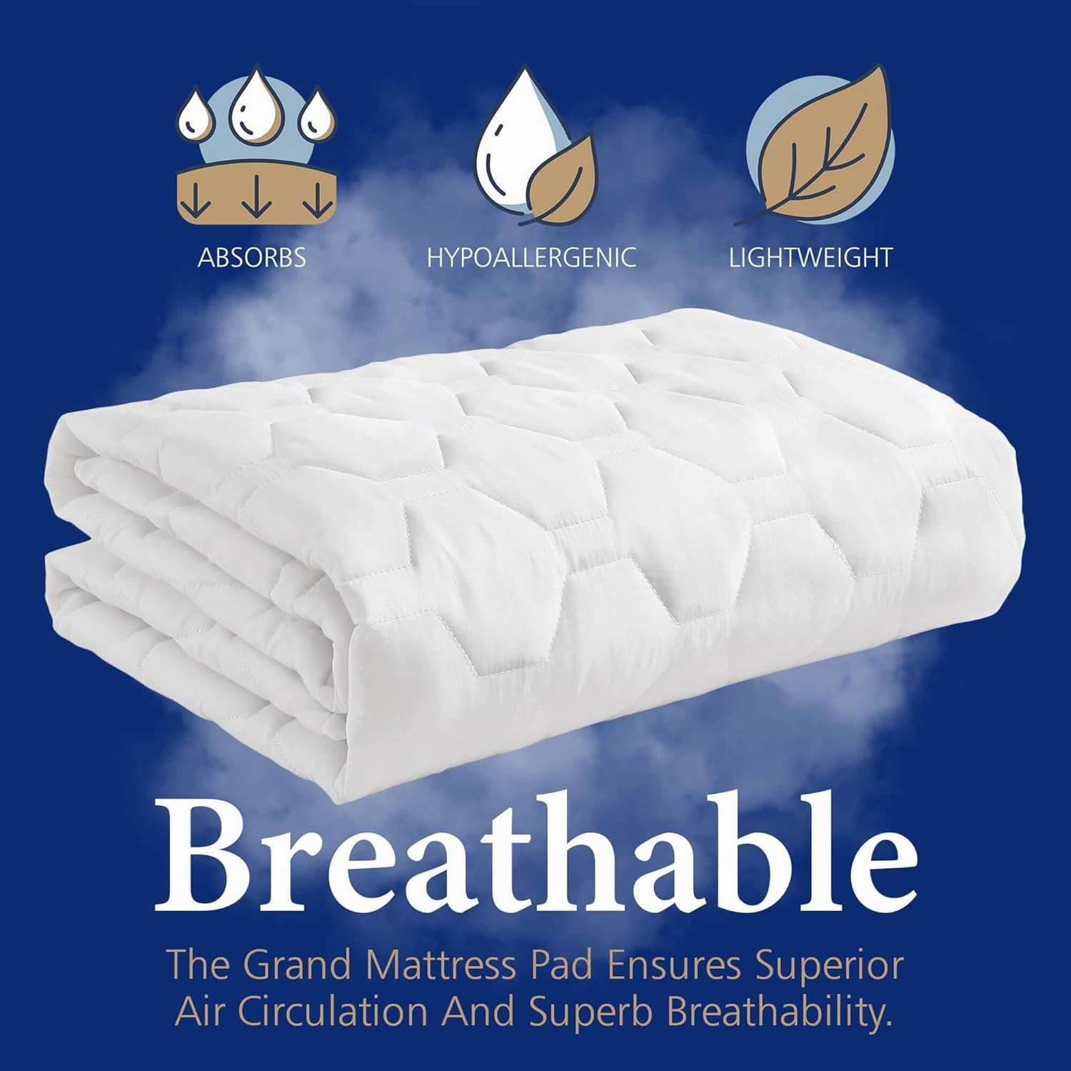 The Grand Hotel Collection Queen Size Hybrid Mattress Protector & Pad - Soft and Comfortable Bed Sheet Cover That Restores The Beauty of Your Mattress, While Protecting from Stains, Dust, and Dirt.