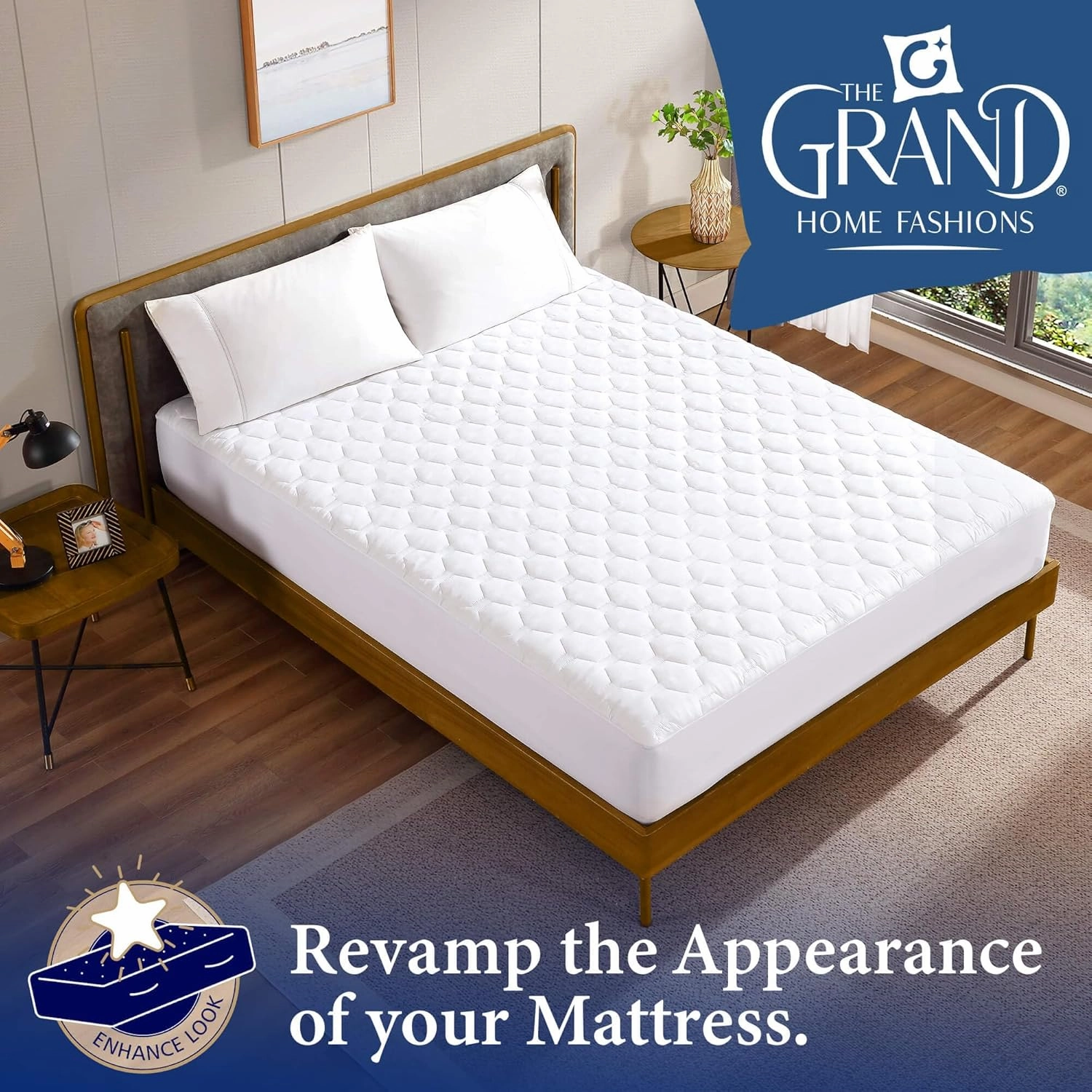 The Grand Hotel Collection Queen Size Hybrid Mattress Protector & Pad - Soft and Comfortable Bed Sheet Cover That Restores The Beauty of Your Mattress, While Protecting from Stains, Dust, and Dirt.