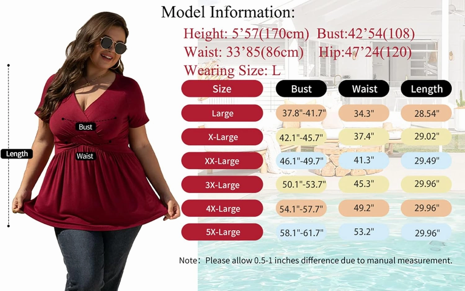 TIANZHU Women's Plus Size Dressy Tops Wrap Shirt Short Sleeve Tunic Top V Neck Low Cut Cute Blouse
