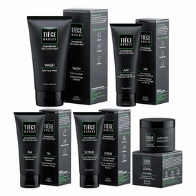 Tiege Hanley 90-Day Large Advanced Skin Care Routine for Men - Face Wash Kit for Fines Lines - Men's Skincare Set Includes Face Wash, Facial Scrub, Moisturizer, & Clay Mask