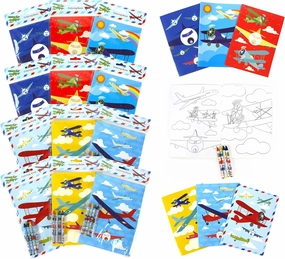 TINYMILLS Airplane Coloring Book Set with 12 Coloring Books and 48 Crayons Airplane Birthday Party Supplies Favor Bag Filler Carnival Prizes Rewards Stocking Stuffers Classroom Party