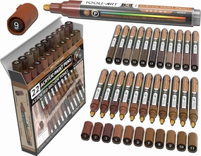 TOOLI-ART 22 Acrylic Paint Markers Pens Pro Color Series Set 3mm Medium Tip for Rock Painting, Glass, Mugs, Wood, Metal, Glass, Canvas, DIY. Non Toxic, Waterbased, Quick Drying (BROWN)