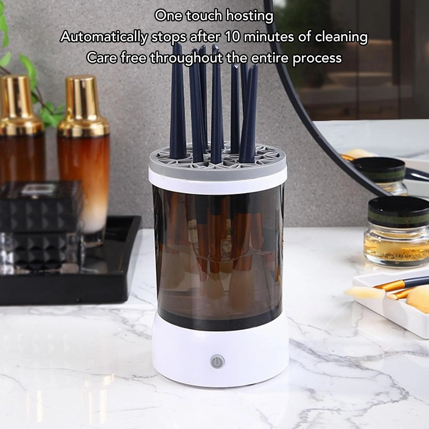 Topyond Makeup Brush Cleaner Machine, USB Electric Quick Dry Automatic Cleaner, Portable and Visible of Brushes, Efficient for Makeup Enthusiasts (Khaki)