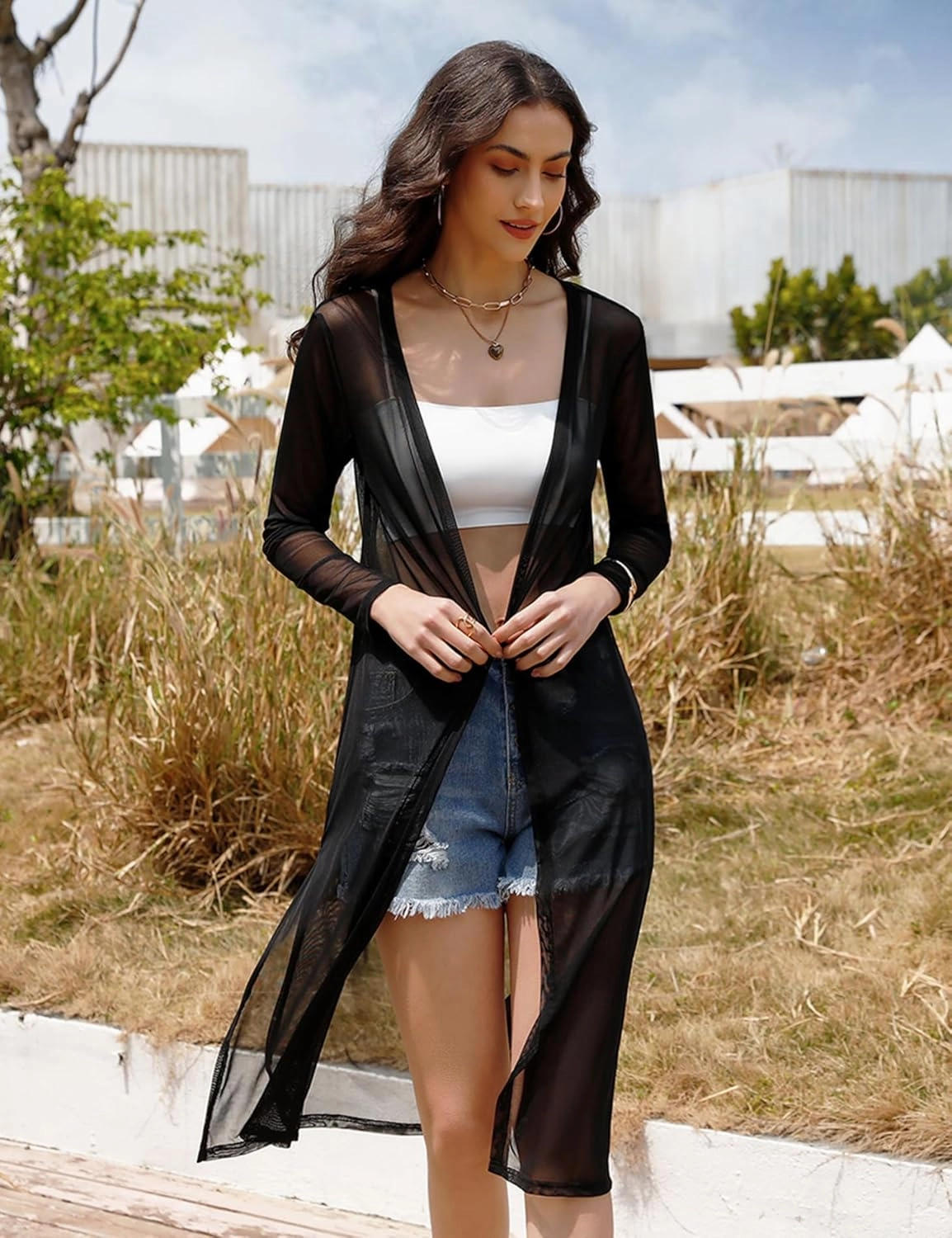 Totatuit Long Summer Cardigan for Women Lightweight Open Front Tops Solid Duster Swimwear Beach Cover Up