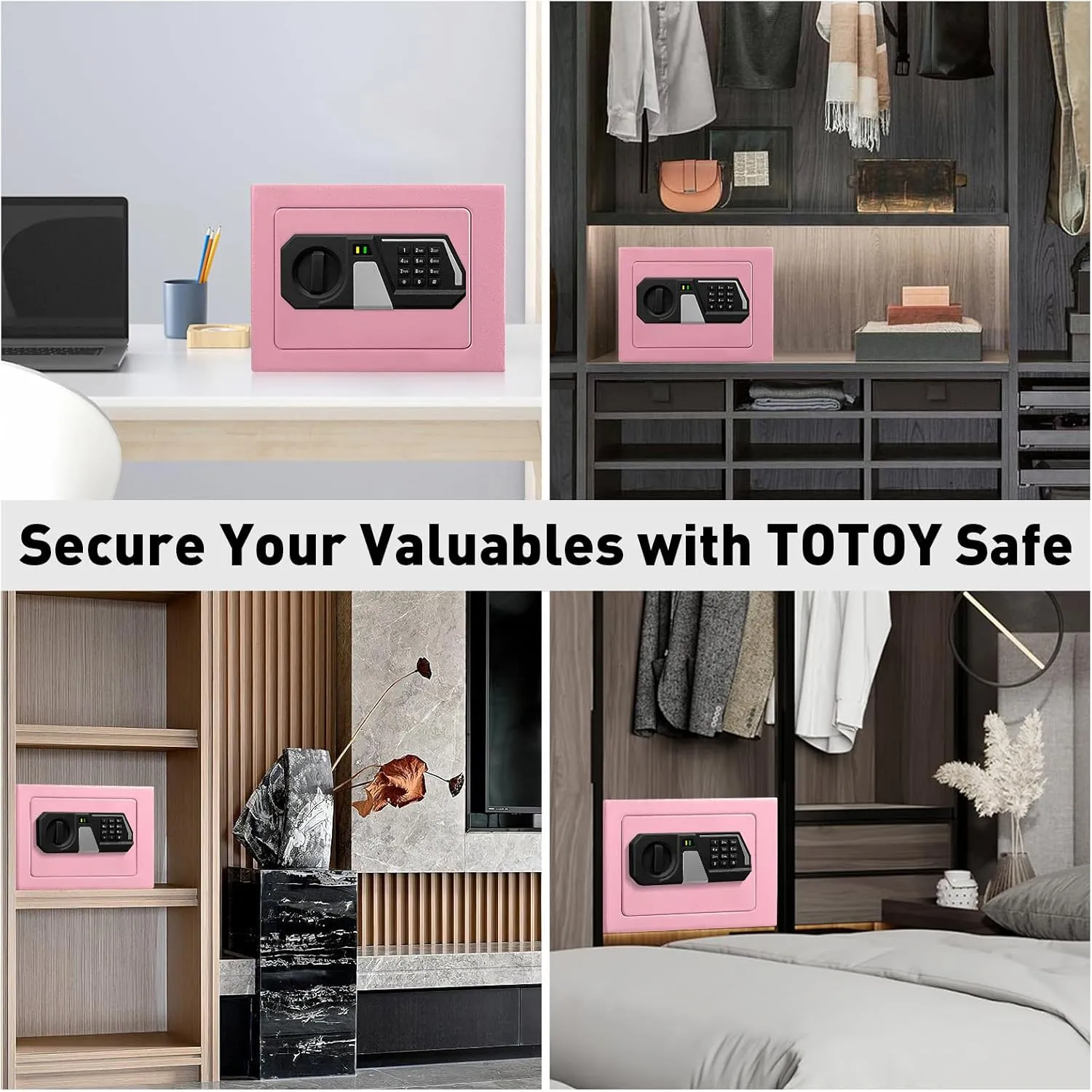 TOTOY Small Personal Safe Box 0.5 Cu Ft- Electronic Digital Security Safe Steel Construction Hidden with Key Lock, Wall or Cabinet Safety Box for Home Office Hotel Business Jewelry Gun Cash Money