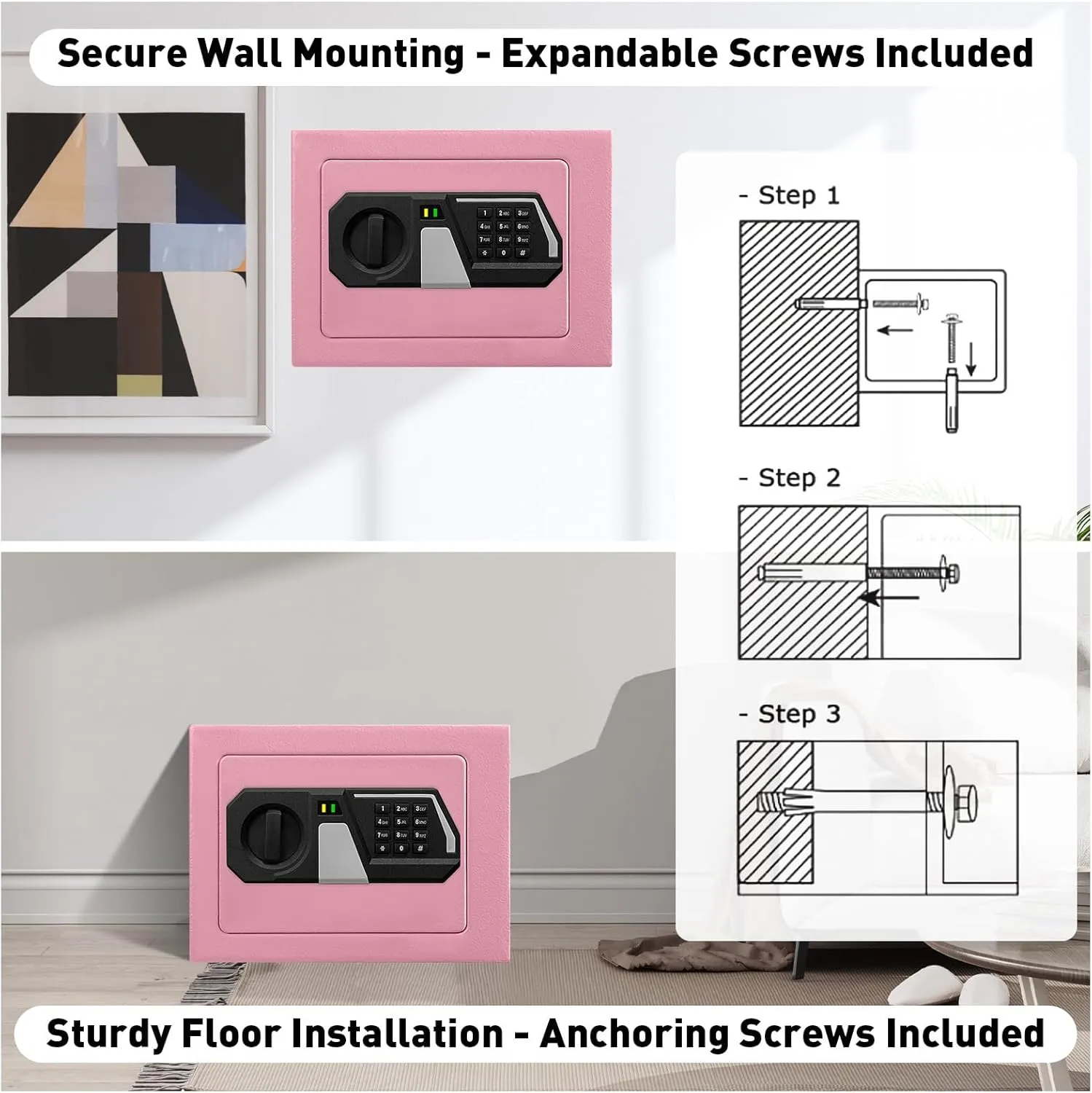 TOTOY Small Personal Safe Box 0.5 Cu Ft- Electronic Digital Security Safe Steel Construction Hidden with Key Lock, Wall or Cabinet Safety Box for Home Office Hotel Business Jewelry Gun Cash Money