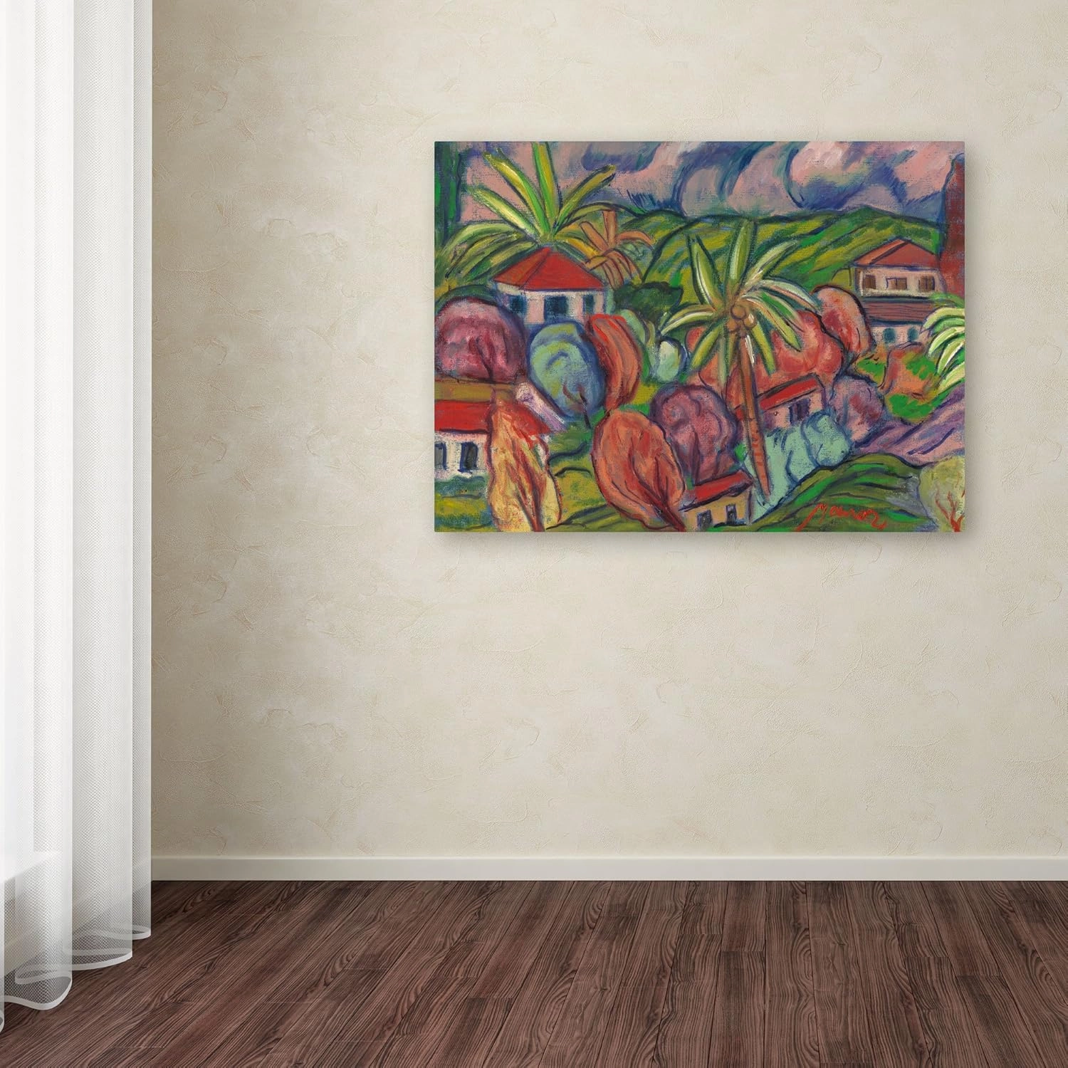 Trademark Fine Art Houses with Round Trees Artwork by Manor Shadian, 24 by 32-Inch