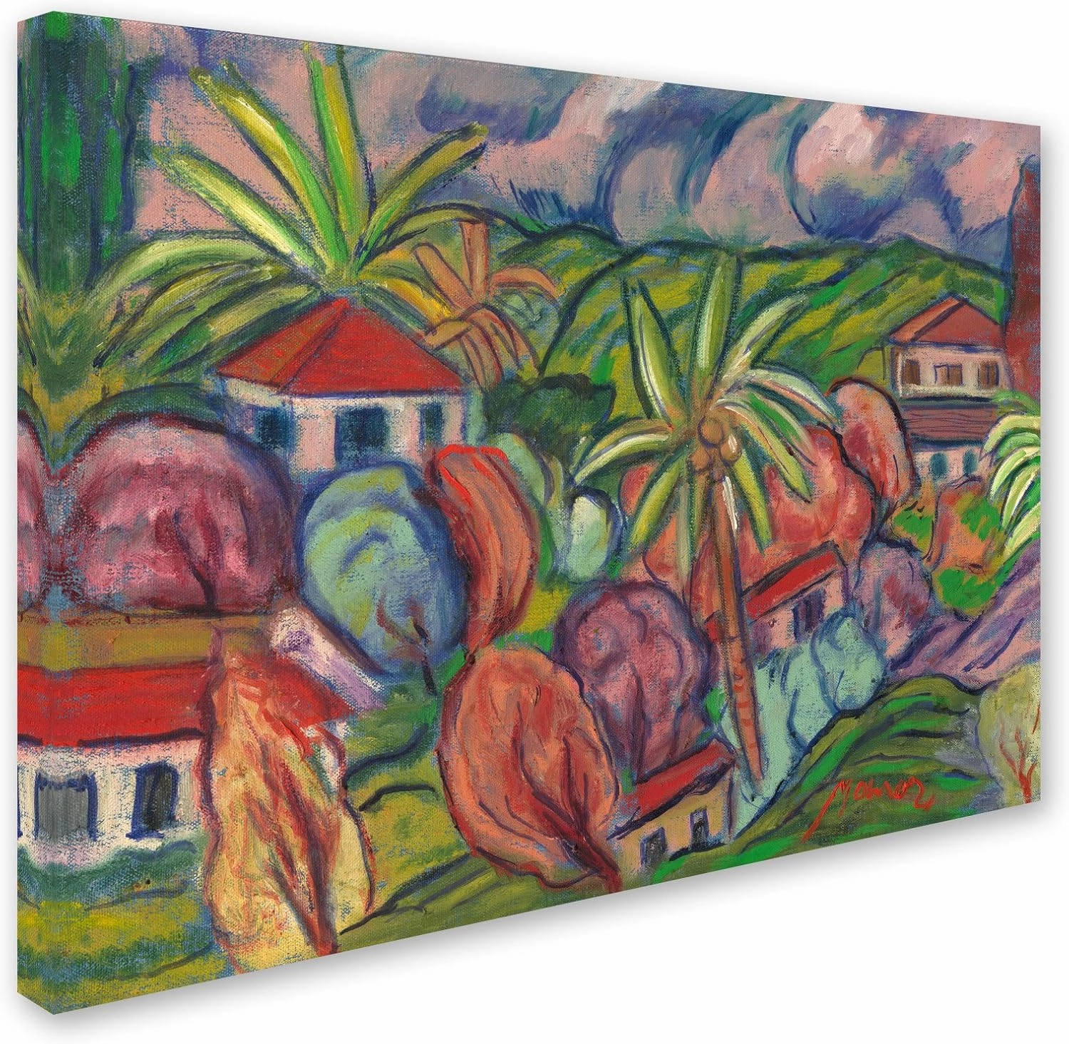 Trademark Fine Art Houses with Round Trees Artwork by Manor Shadian, 24 by 32-Inch