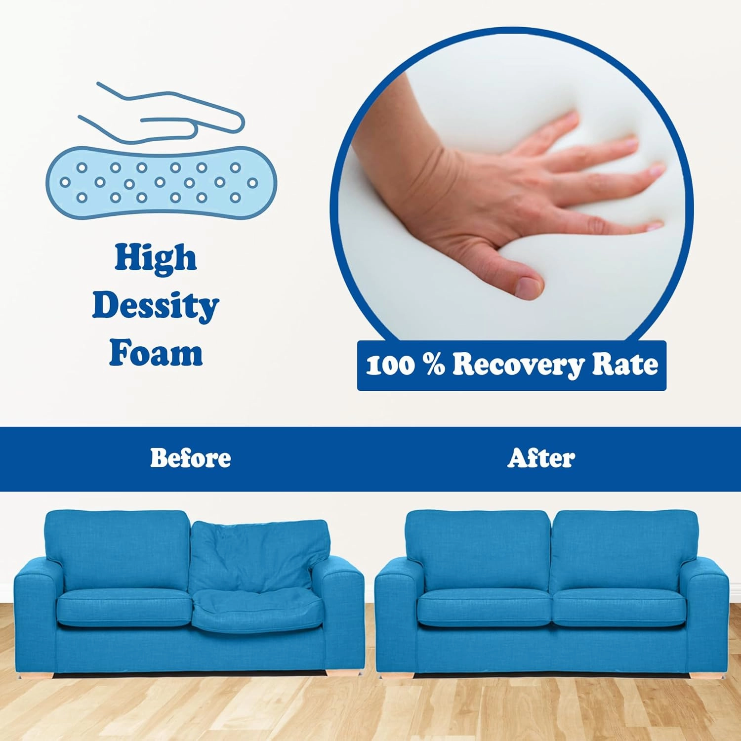 Treaton High Density Upholstery Foam Cushion for Furniture Application, Chairs, Sofas, RVs, Craft and Decorative Ideas, 3-Inch, Regular