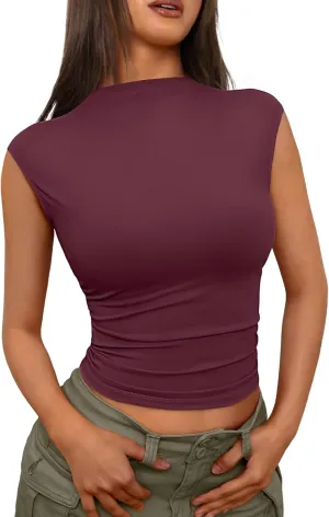 Trendy Queen Women's Going Out Basic Tank Tops Mock Neck Spring Clothes Sleeveless Cute Shirts Summer Y2K Sexy Outfits 2025