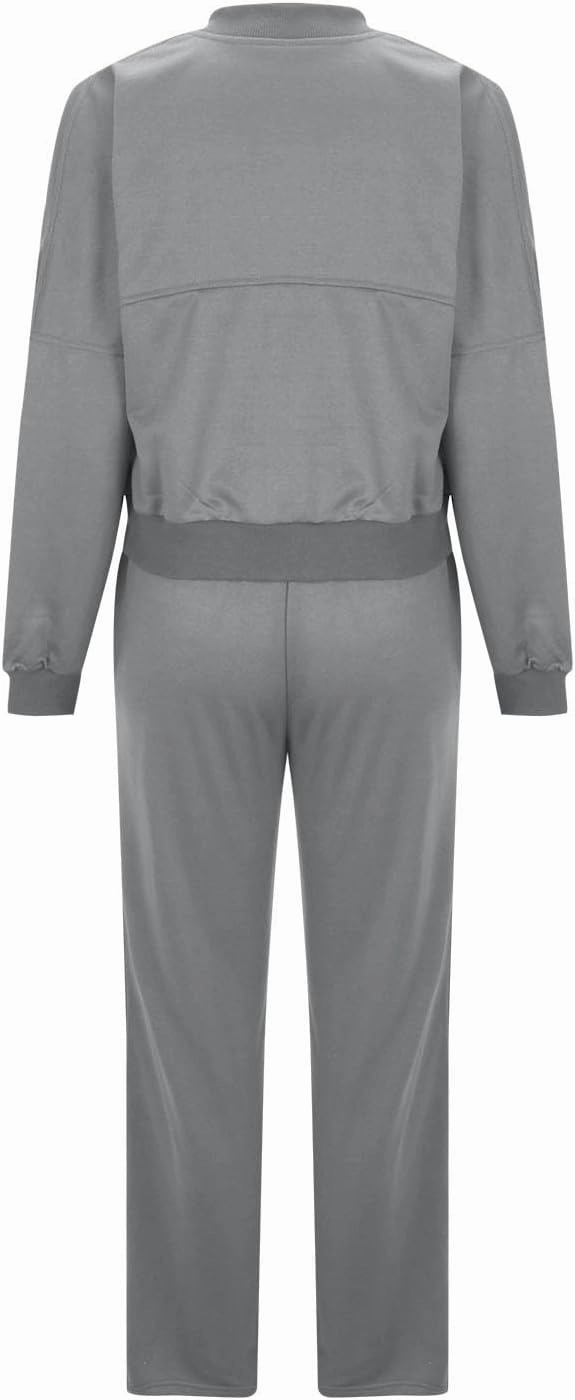 Two Piece Sets for Women Going Out Solid Zipper Sweatsuits Casual Straight Leg Pants Set 2 Piece Travel Outfits
