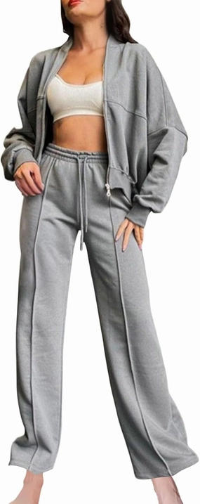Two Piece Sets for Women Going Out Solid Zipper Sweatsuits Casual Straight Leg Pants Set 2 Piece Travel Outfits