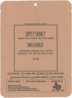 Unflavored Simply Sooney Fluoride Free Vegan Remineralizing Tooth Powder I Value Size Up to 6 M Supply I for Naturally Stronger Teeth (Zero Waste Paper Bag)