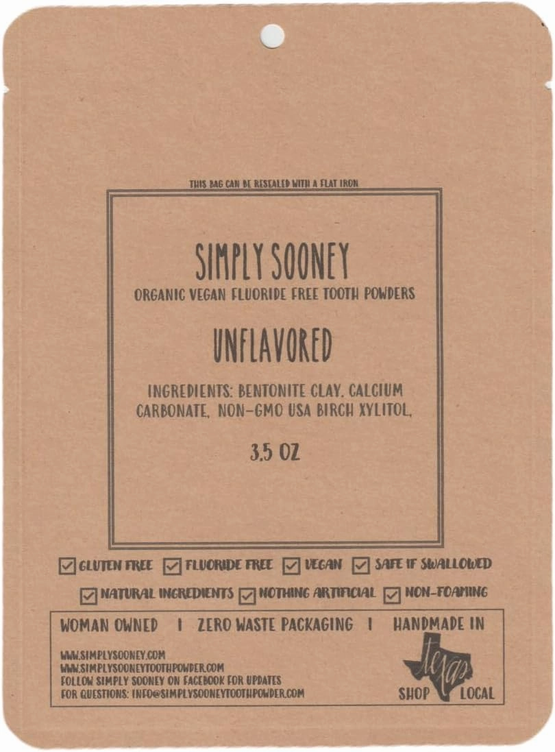 Unflavored Simply Sooney Fluoride Free Vegan Remineralizing Tooth Powder I Value Size Up to 6 M Supply I for Naturally Stronger Teeth (Zero Waste Paper Bag)