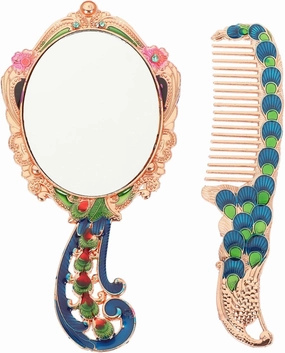 Uonlytech Vintage Makeup Mirror and Comb Set, Rose Gold, Tabletop Mount, Oval Shape, Metal Frame, Suitable for Girls, Teens, Women
