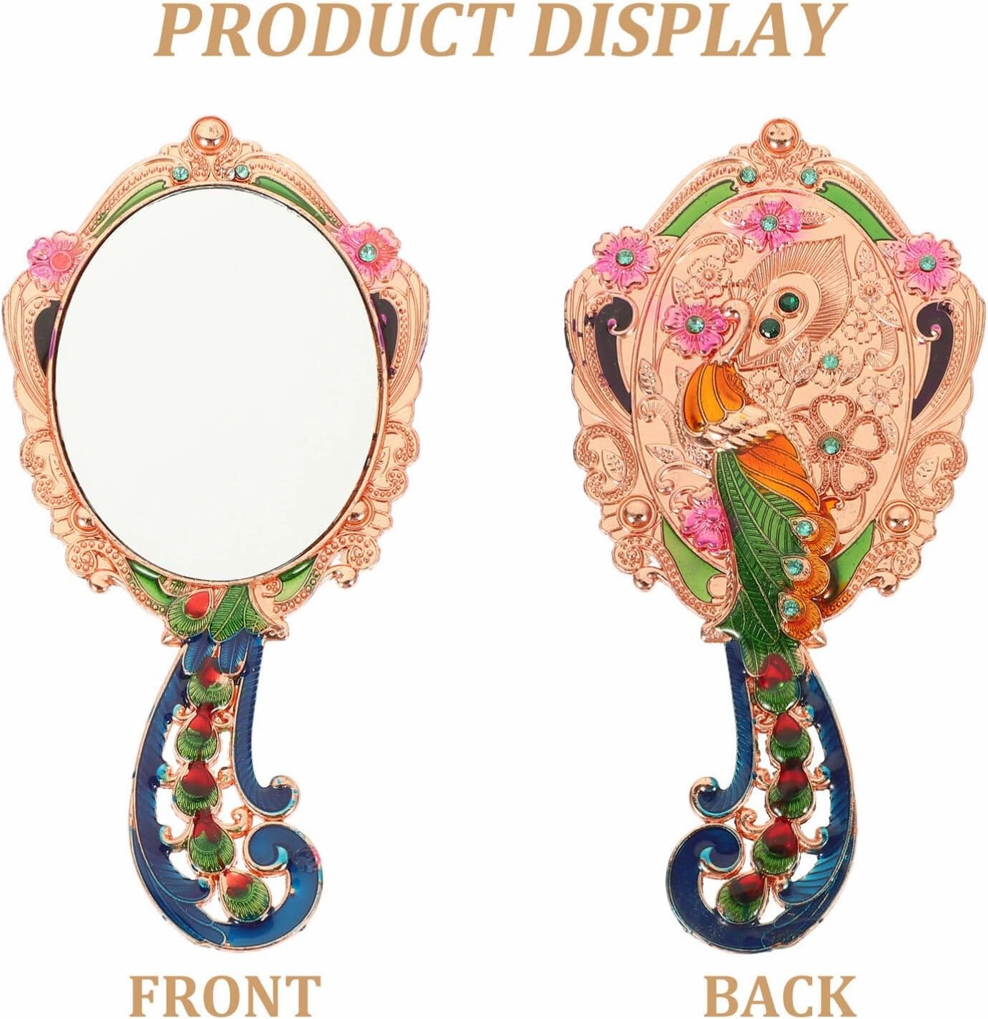 Uonlytech Vintage Makeup Mirror and Comb Set, Rose Gold, Tabletop Mount, Oval Shape, Metal Frame, Suitable for Girls, Teens, Women