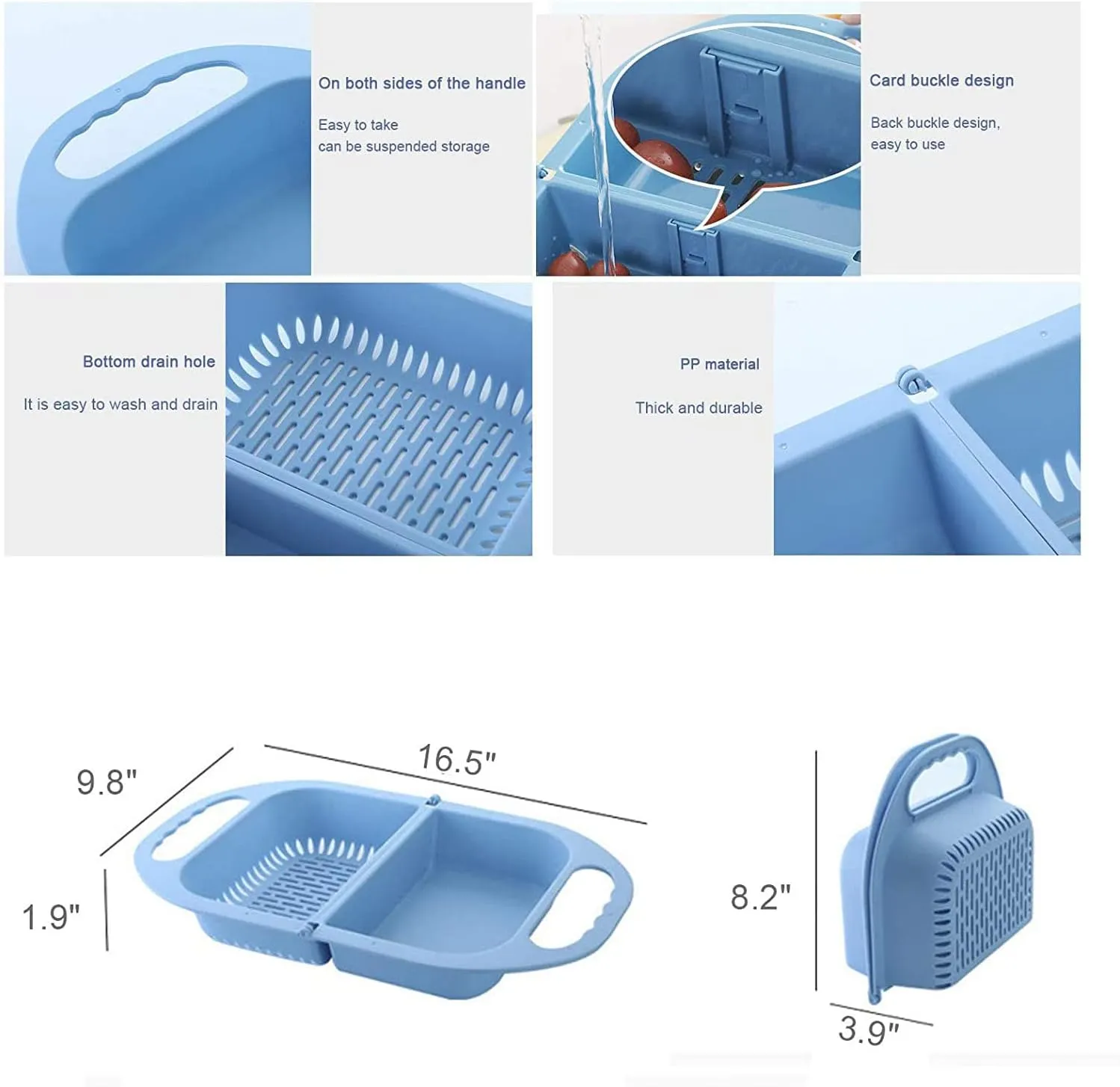 Upgraded Version Foldable Sink Colander Strainer Basket,Handbag Shape Sink Strainer Basket,Multifunction Hanging Colander Fruits and Vegetables Drain Basket for Kitchen (Blue Grey)