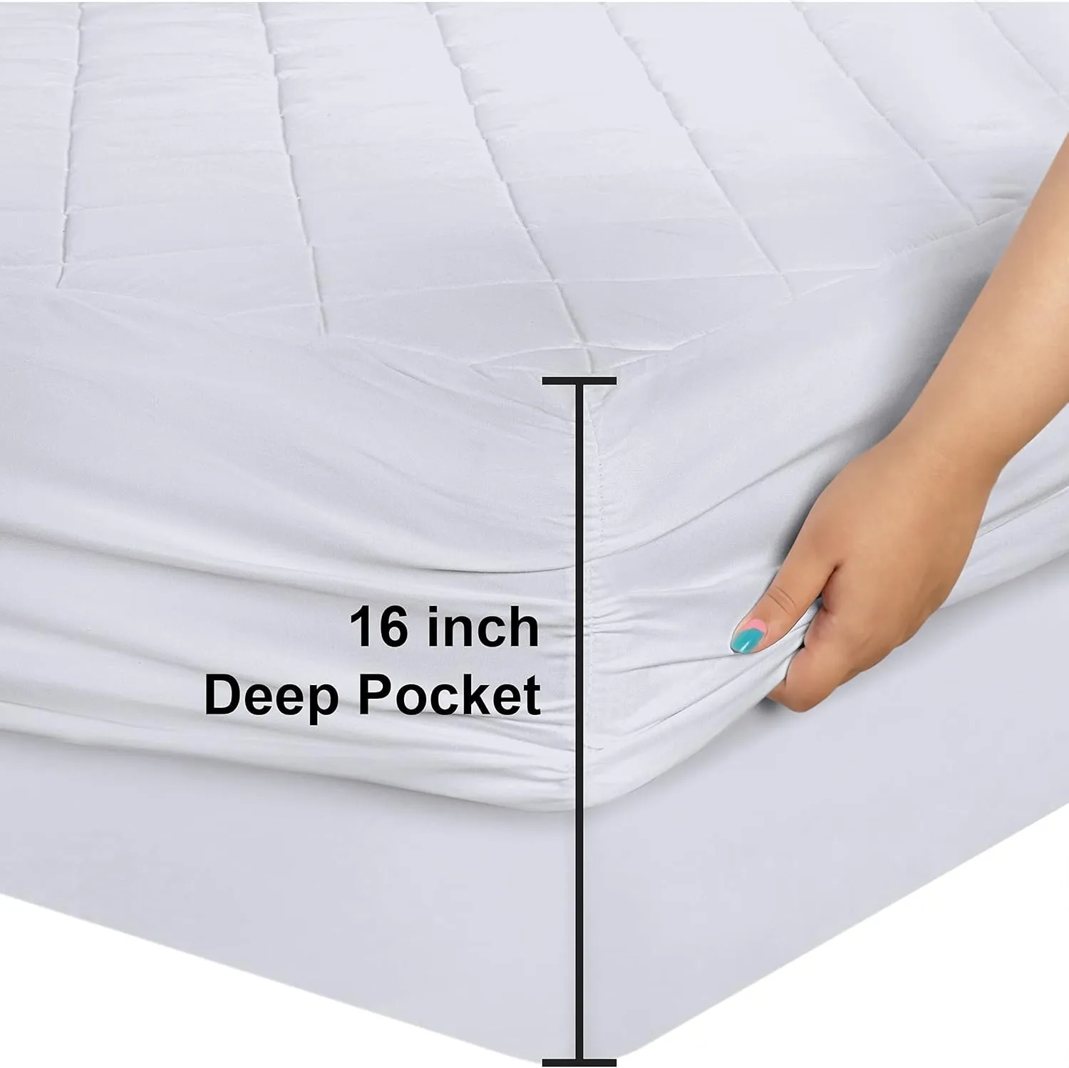 Utopia Bedding Quilted Fitted Mattress Pad, Queen Size, Elastic Fitted Mattress Topper Protector and Cover Stretches up to 16 Inches Deep, Machine Washable (White)