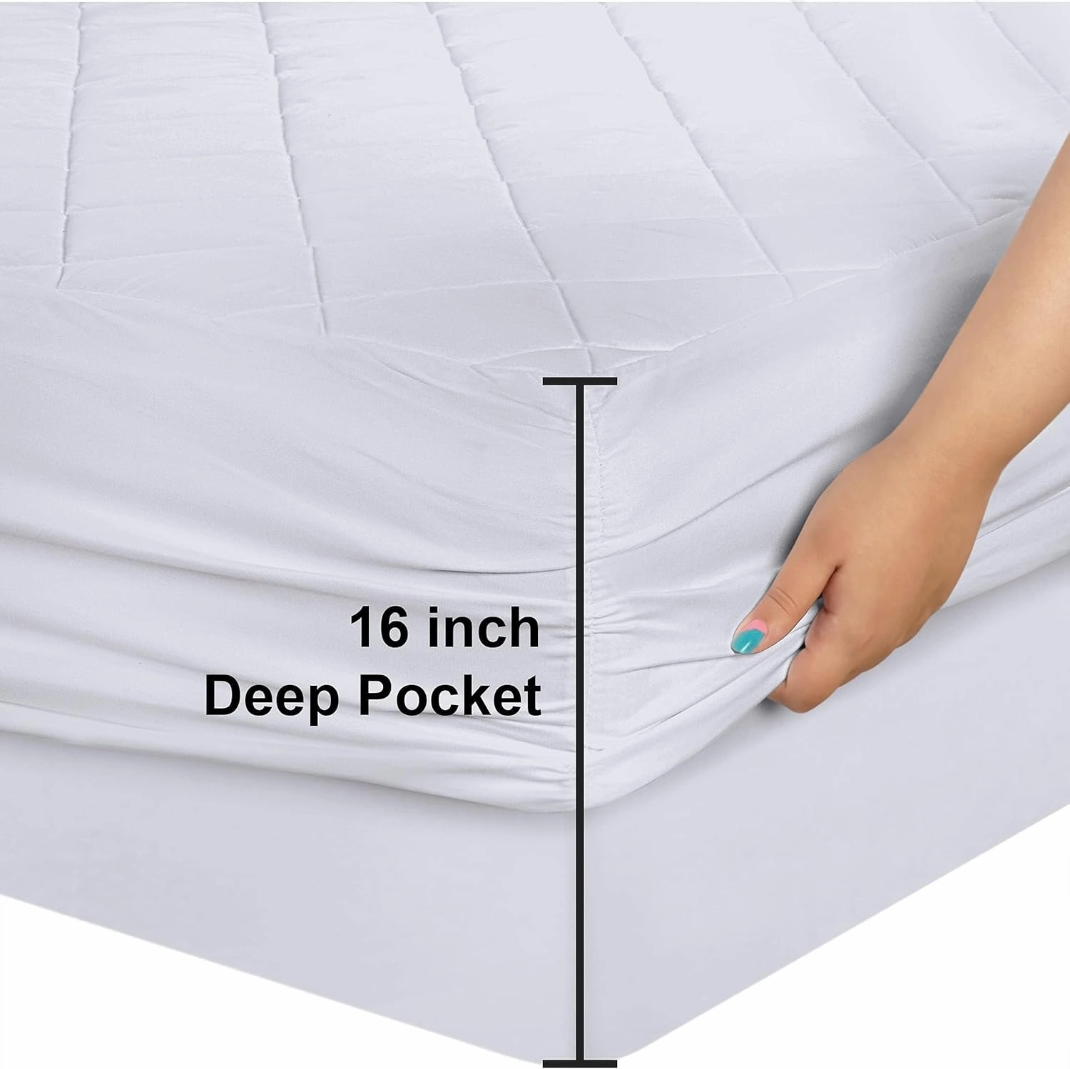 Utopia Bedding 2 Pack Quilted Fitted Mattress Pad, Queen Size, Elastic Fitted Mattress Topper Protector and Cover Stretches up to 16 Inches Deep, Machine Washable (White)