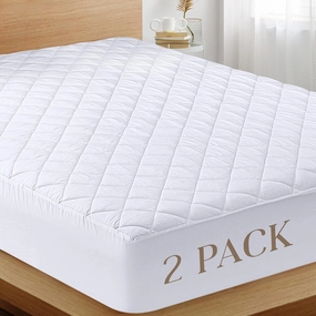 Utopia Bedding 2 Pack Quilted Fitted Mattress Pad, Queen Size, Elastic Fitted Mattress Topper Protector and Cover Stretches up to 16 Inches Deep, Machine Washable (White)