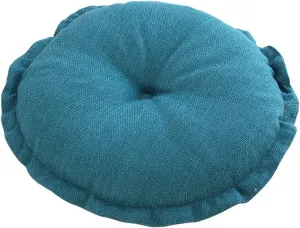 vctops Boho Soft Round Floor Pillow Cushion with Ruffles, Cotton Linen Print Chair Pad Tatami for Meditation, Yoga, Living Room, Balcony (Blue,18"x18"x5")