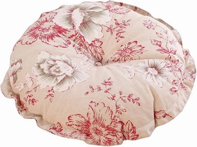 vctops Boho Soft Round Floor Pillow Cushion with Ruffles, Cotton Linen Print Chair Pad Tatami for Meditation, Yoga, Living Room, Balcony (Red Tulip,18"x18"x5")