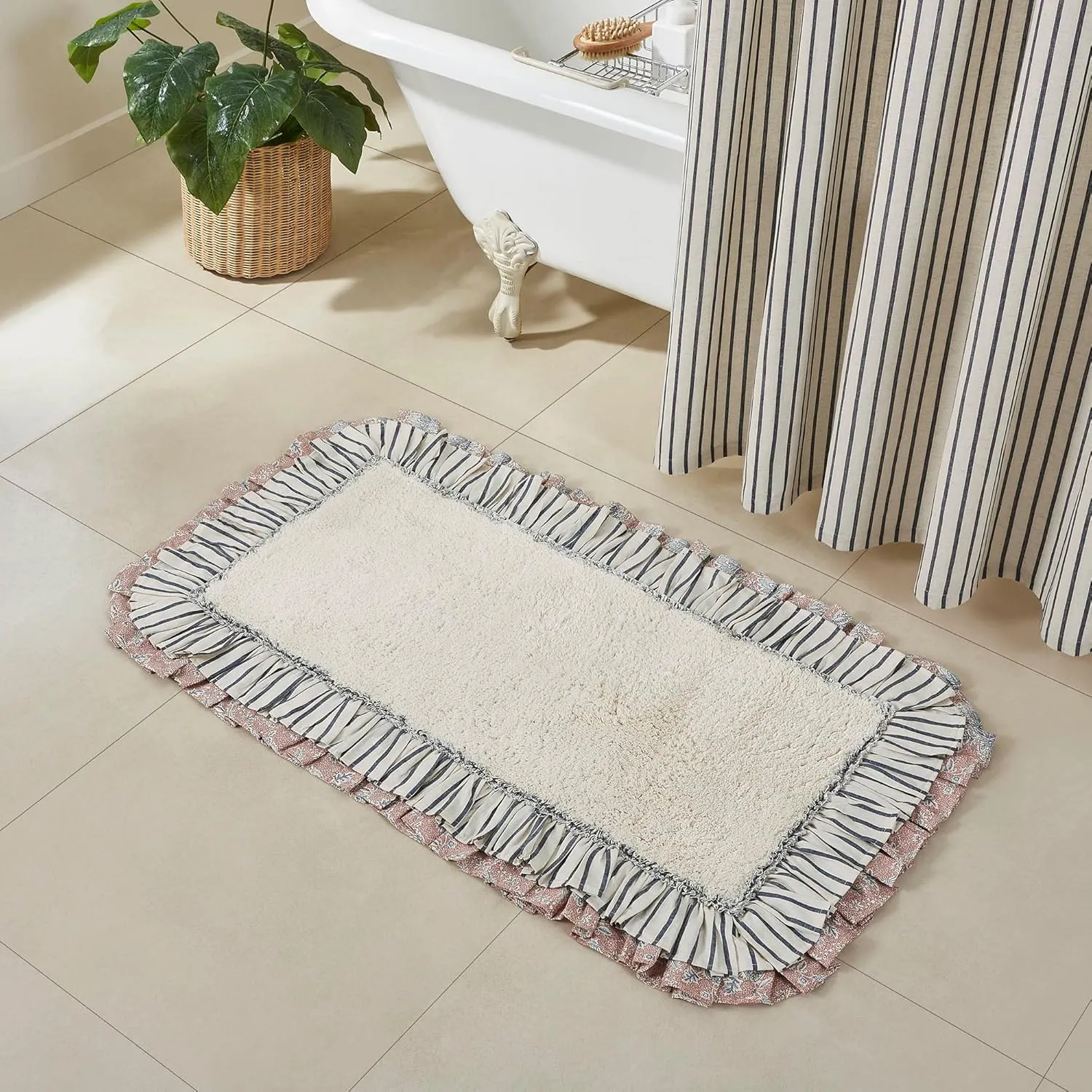 VHC Brands Kaila Ticking Blue Bathmat 27x48