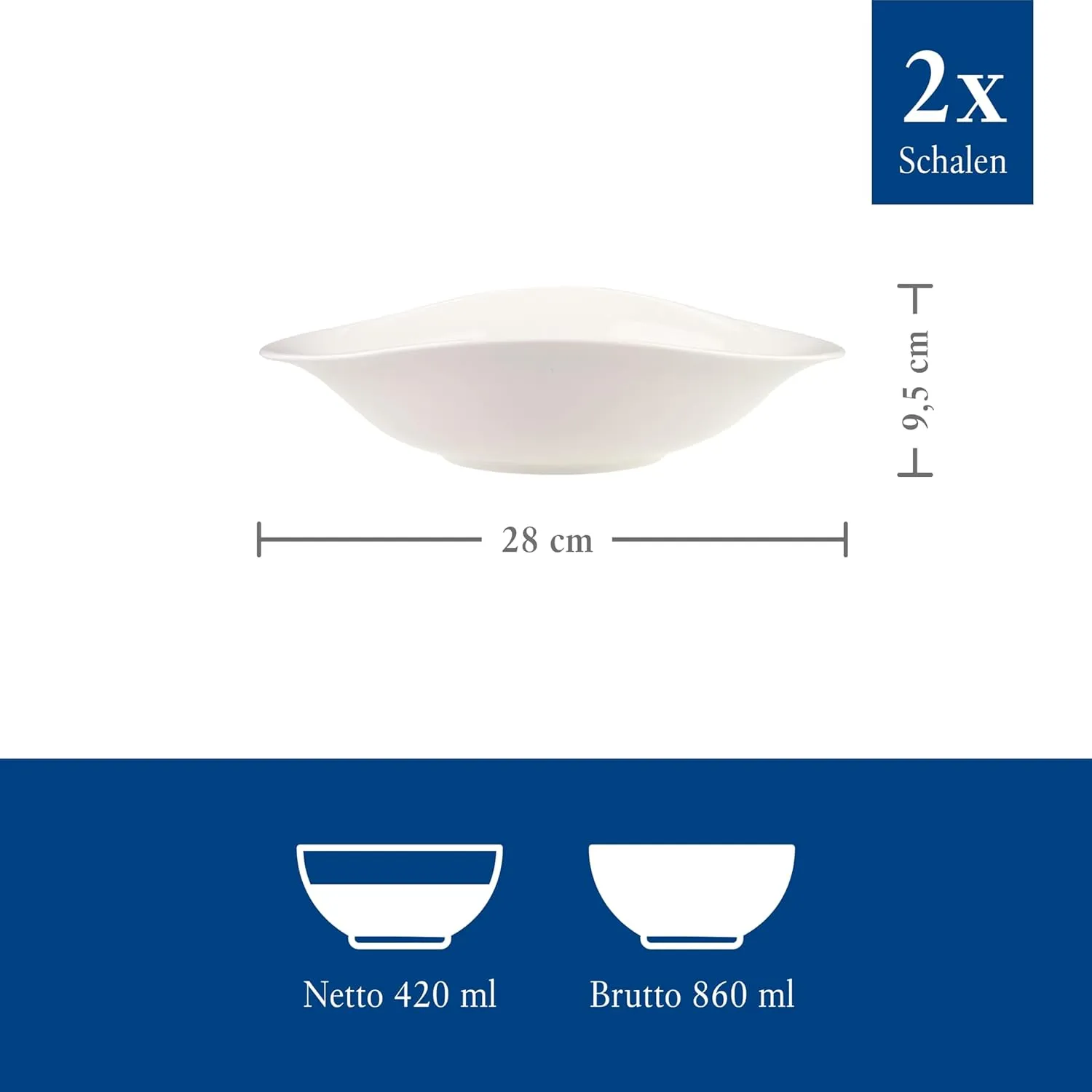 Villeroy & Boch Dune VAPIANO Pasta Bowl, 2 pieces, Premium Porcelain, White