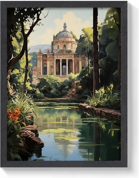 Vintage Cezanne Inspired Poster Print for Villa Borghese Gardens Rome Framed Printing Wall Art Decor for Bedroom Bathroom Living Room 12x16 Inches