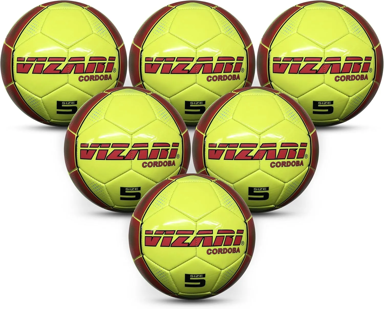VIZARI Cordoba Soccer Balls for Youth, Adult, Kids - Sizes 3, 4, 5 - Red, Orange, Blue, Pink & Yellow (Pack of 1, 6, 12)