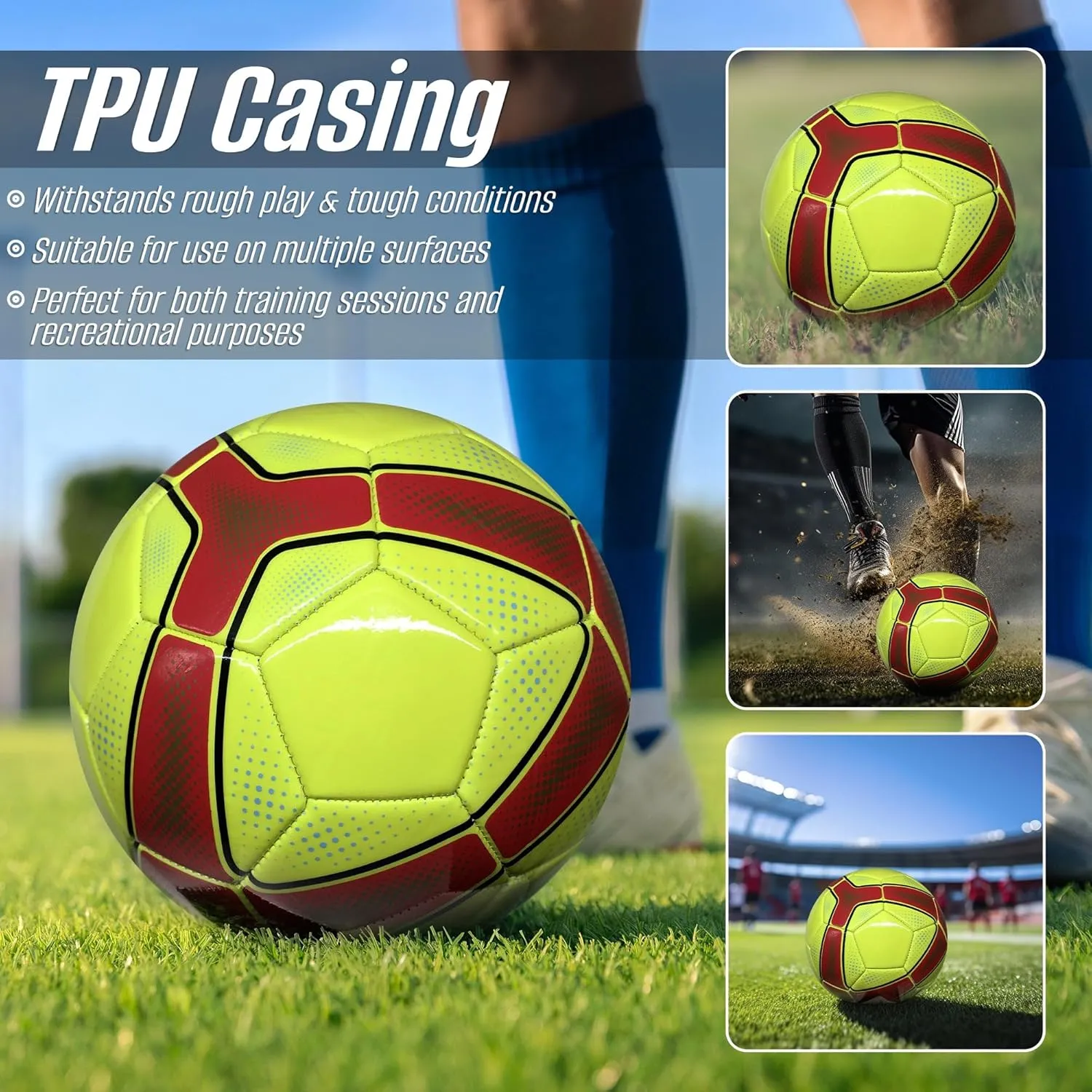 VIZARI Cordoba Soccer Balls for Youth, Adult, Kids - Sizes 3, 4, 5 - Red, Orange, Blue, Pink & Yellow (Pack of 1, 6, 12)