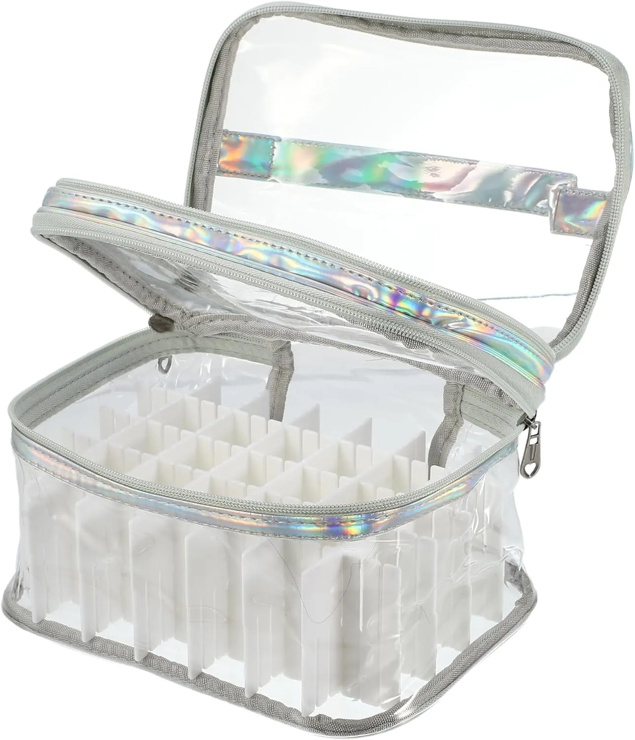 VOCOSTE Nail Bag, Carrying Case Holds 35 Bottles, Art Set Organizer, Travel Storage for Nail Polish, Silver Tone