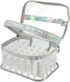 VOCOSTE Nail Bag, Carrying Case Holds 35 Bottles, Art Set Organizer, Travel Storage for Nail Polish, Silver Tone