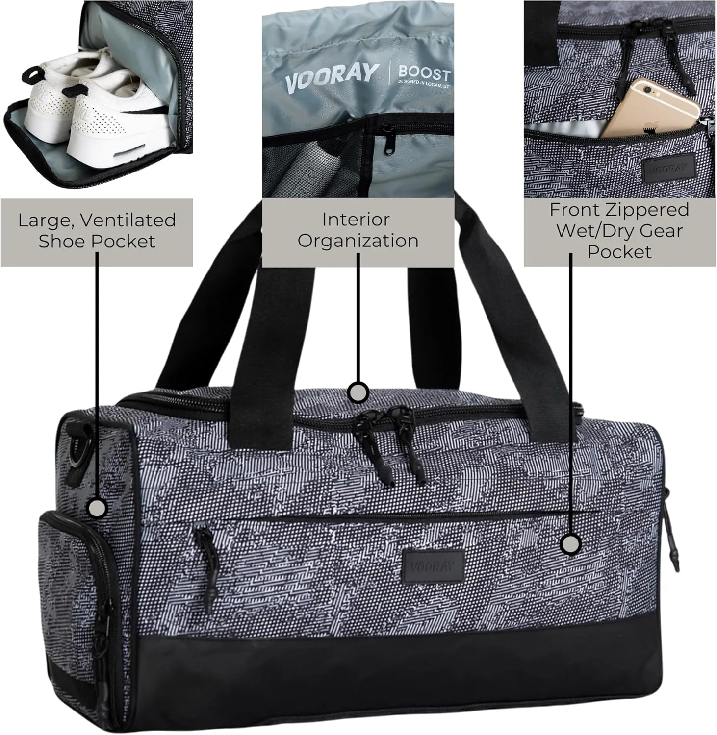 VOORAY 22L Boost Duffel Bag – Small Travel & Sports Gym Bag for Women and Men with Shoe Pocket, Weekender for Overnight Football, Travel, Hospital Stays or Workout