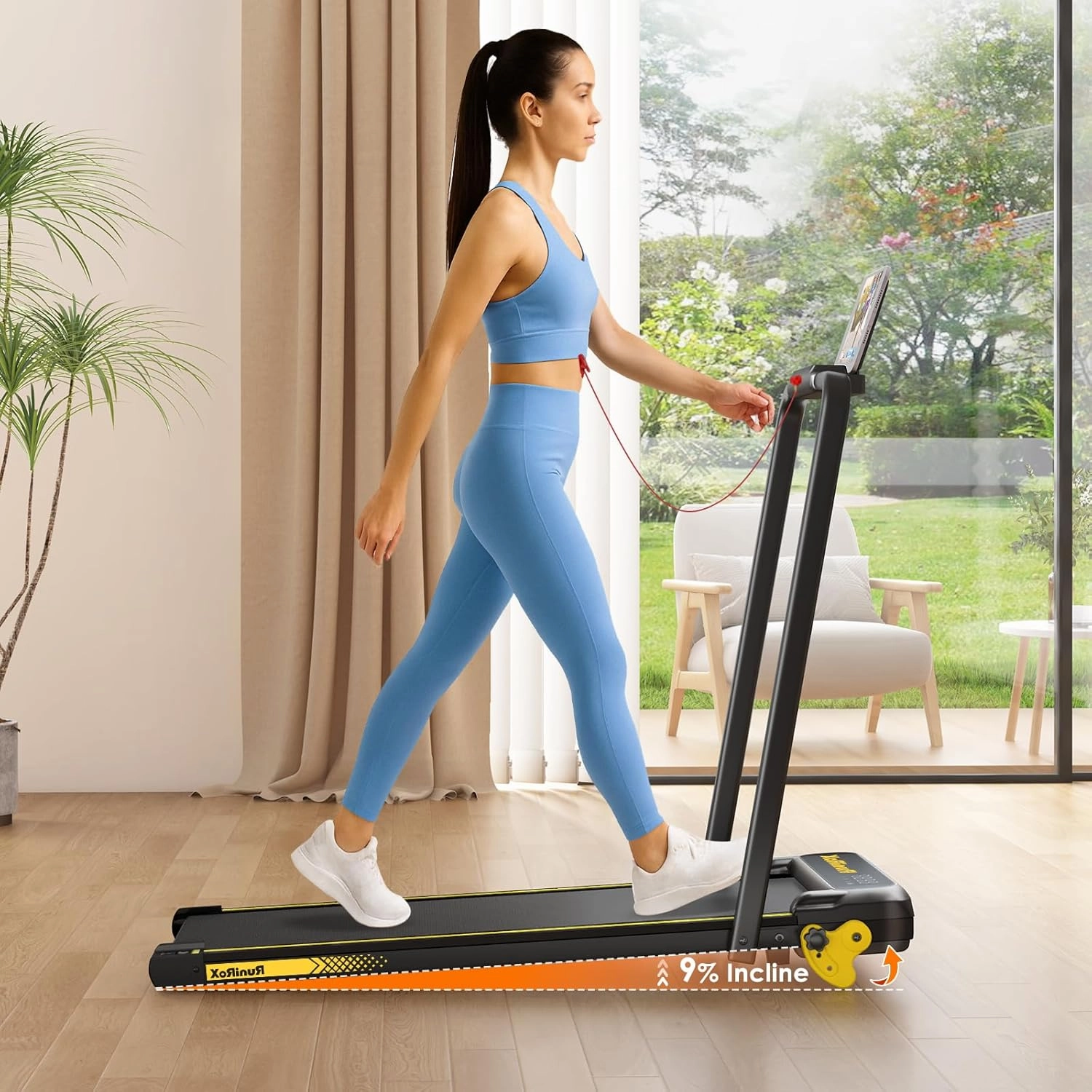 Walking Pad Treadmill with Handle Bar, 3 in 1 Portable with Incline and Lights, Under Desk for Home Office, with LED Display and APP