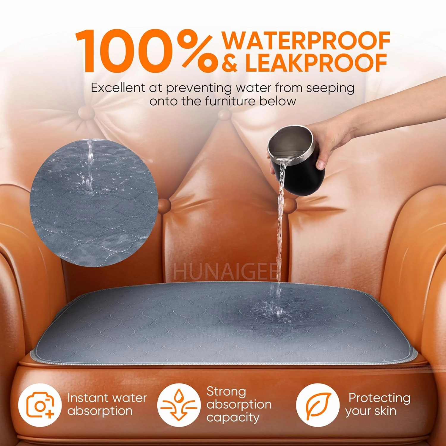 Waterproof Chair Pads for Incontinence Absorbent Seat Protector Pads for Adults Chucks Pads Washable Chair Protector Pads for Chairs Bed Adults, Elderly, Kids & Pets Gray 21"X22"4 Pack