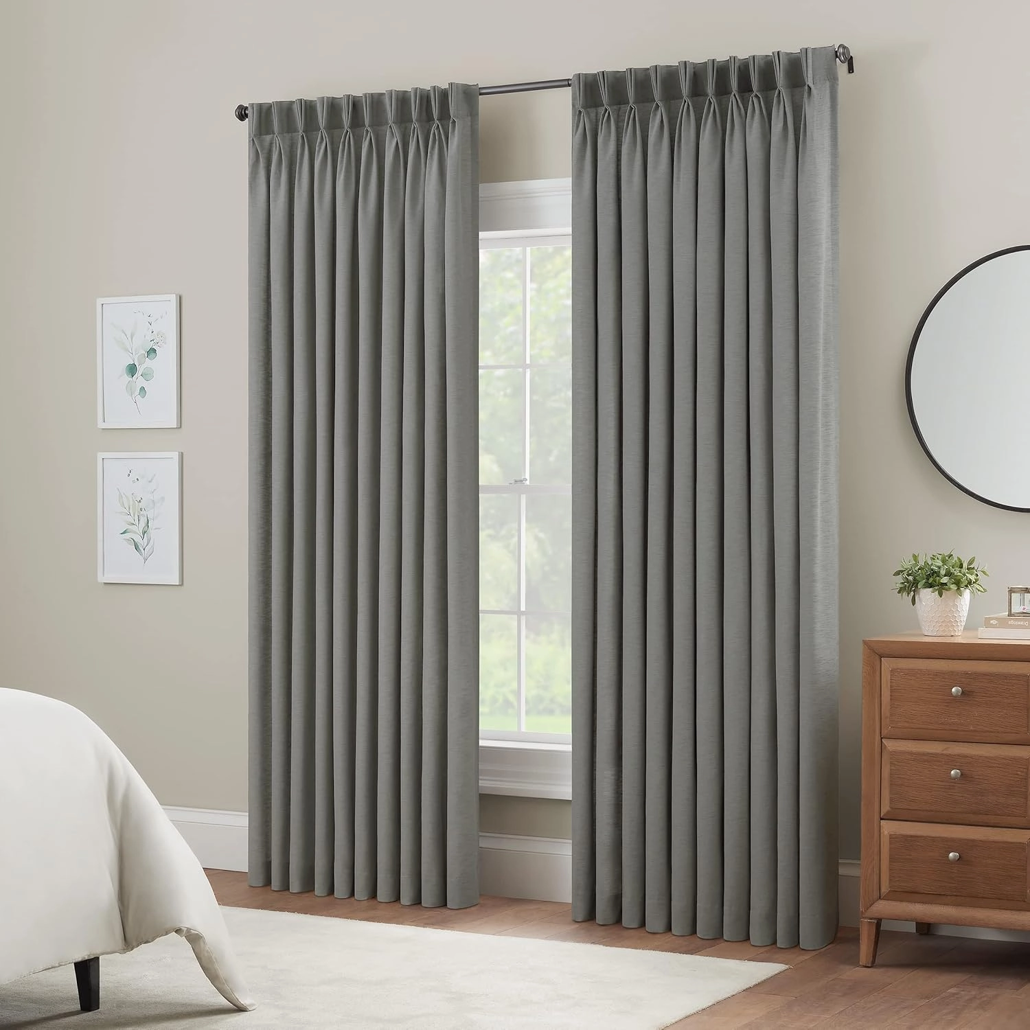 Waverly Serendipity 10 Pinch Pleat Light Filtering Rod Pocket Window Curtain for Living Room (1 Panel), 50 in x 84 in, Grey