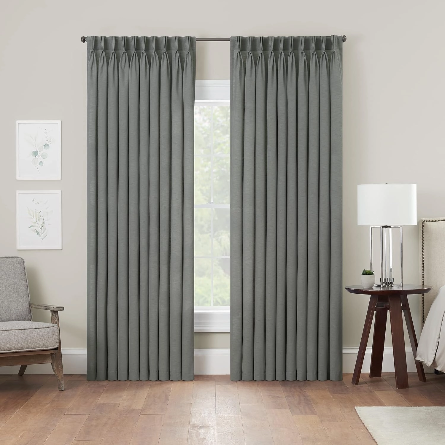 Waverly Serendipity 10 Pinch Pleat Light Filtering Rod Pocket Window Curtain for Living Room (1 Panel), 50 in x 84 in, Grey