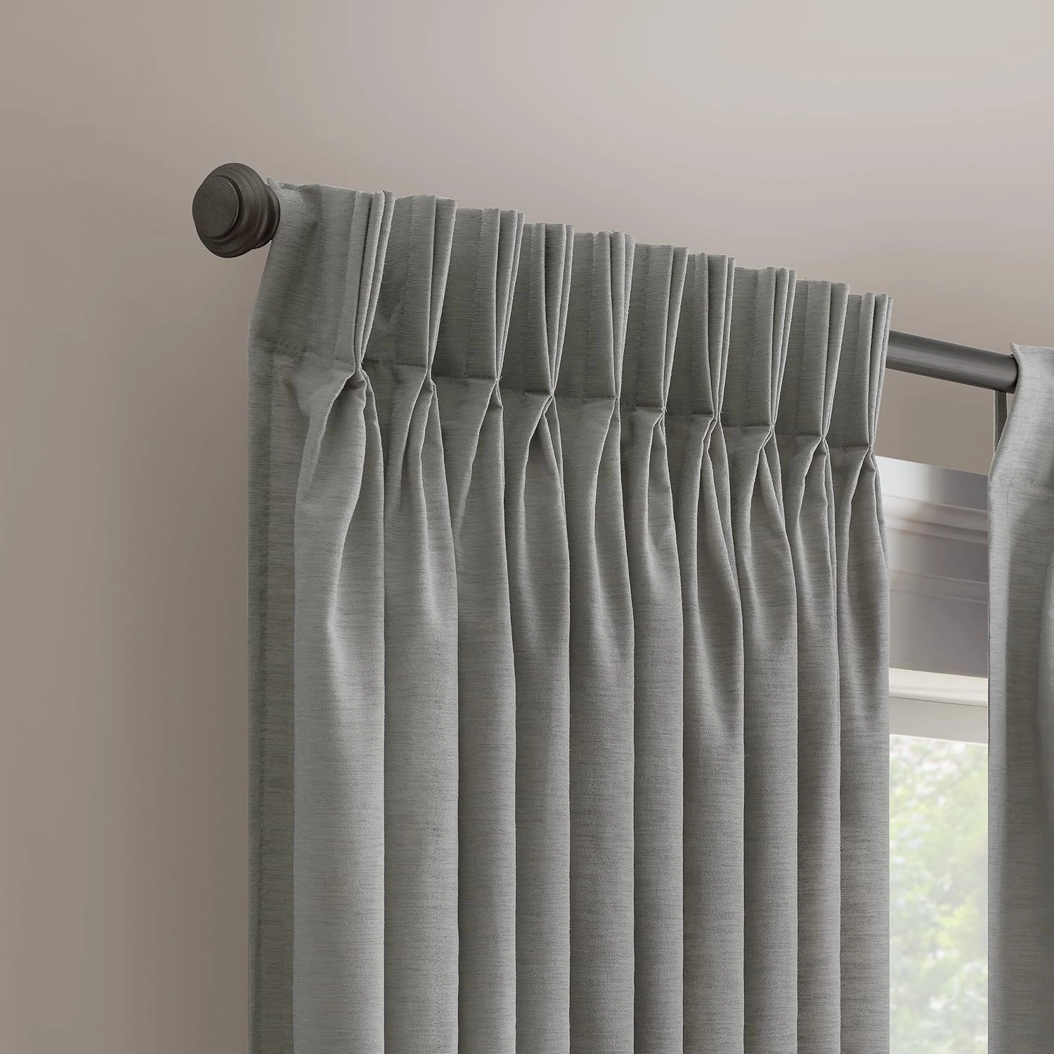 Waverly Serendipity 10 Pinch Pleat Light Filtering Rod Pocket Window Curtain for Living Room (1 Panel), 50 in x 84 in, Grey