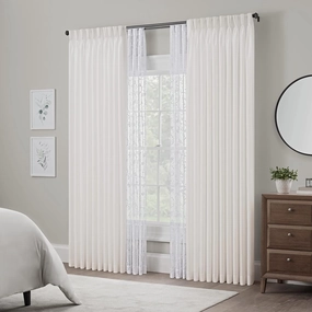 Waverly Serendipity 10 Pinch Pleat Light Filtering Rod Pocket Window Curtain for Living Room (1 Panel), 50 in x 84 in, White