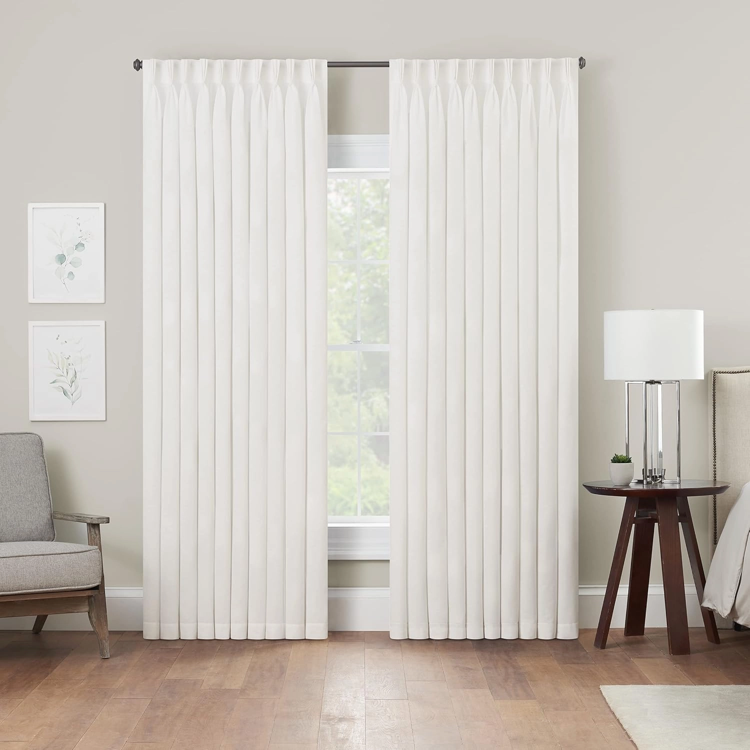 Waverly Serendipity 10 Pinch Pleat Light Filtering Rod Pocket Window Curtain for Living Room (1 Panel), 50 in x 84 in, White