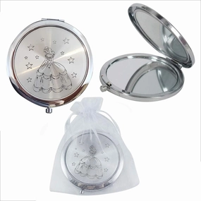 WE Makeup Compact Mirror Favor Cinderlla 12PCS Quinceanera Round Pocket Purse Hand Mirror Cenicienta wih Organza Gift Bag