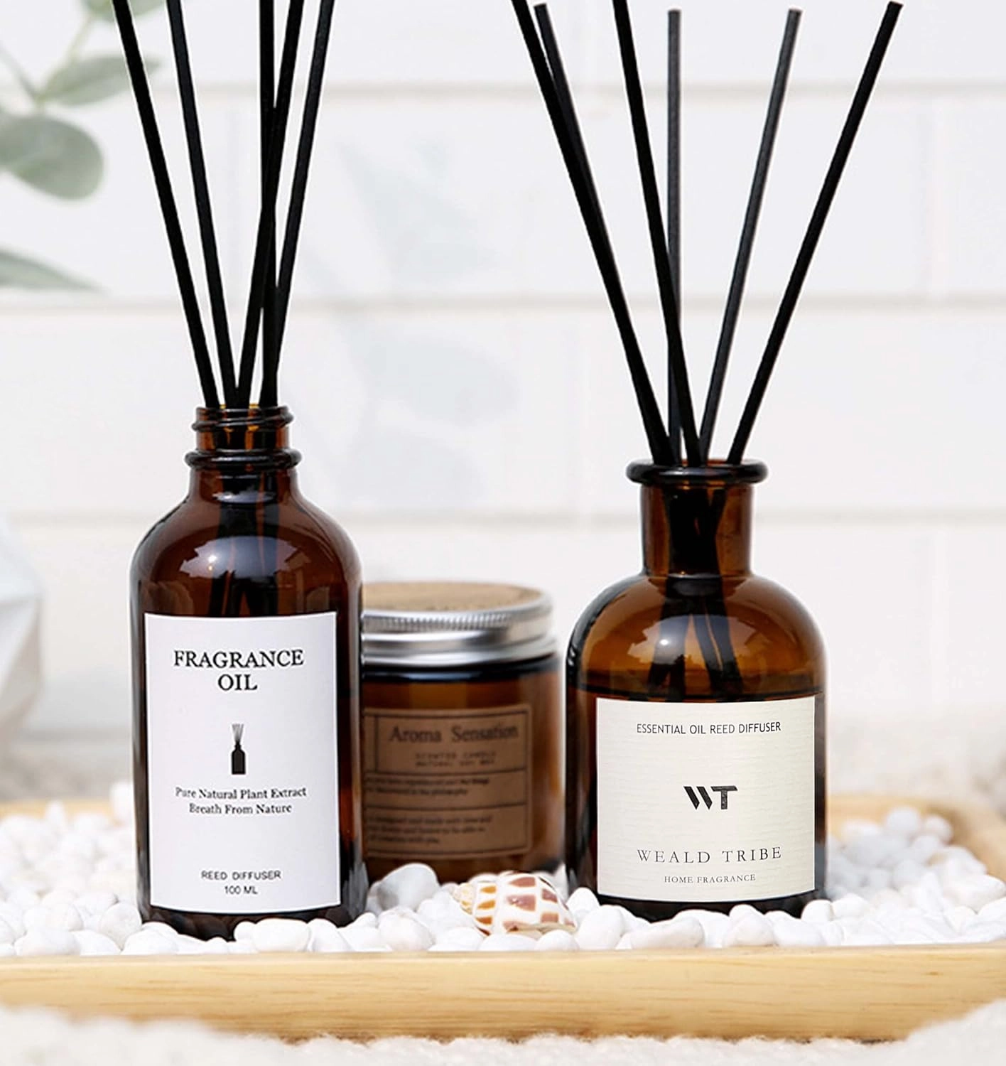 WEALD TRIBE Flower Reed Diffuser Set Ocean Mist & Sea Salt Scent for Bathroom Air Fresheners | 4.0 fl oz Essential Oils with Sticks Home Fragrance Defusers | House Bedroom Office Shelf Decor & Gift