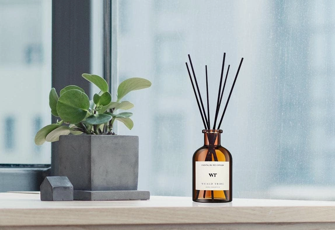 WEALD TRIBE Flower Reed Diffuser Set Ocean Mist & Sea Salt Scent for Bathroom Air Fresheners | 4.0 fl oz Essential Oils with Sticks Home Fragrance Defusers | House Bedroom Office Shelf Decor & Gift