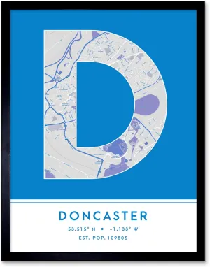 Wee Blue Coo Doncaster England United Kingdom City Map Blue Colour Block Modern Typography Stylish Letter Framed Word Wall Art Print Poster for Home Décor CITYMAP1