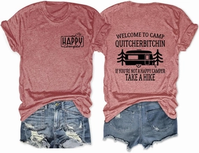 Welcome to Camp Quitcherbitchin T-Shirt Women Funny Camping Hiking Shirts Casual Short Sleeve Tops Cute Camper Tees