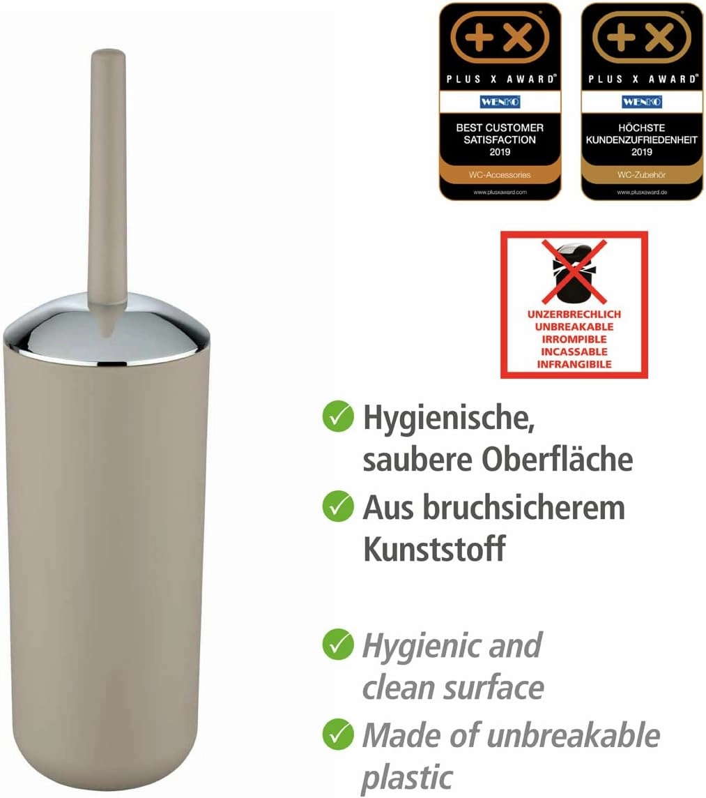 WENKO Brasil Toilet Bowl Brush and Holder, Toilet Cleaner, Toilet Wand and Cleaner Holder, Toilet Cleaners for Inside The Bowl, Made of Plastic, 3.9 x 3.9 x 14.6 in, Beige