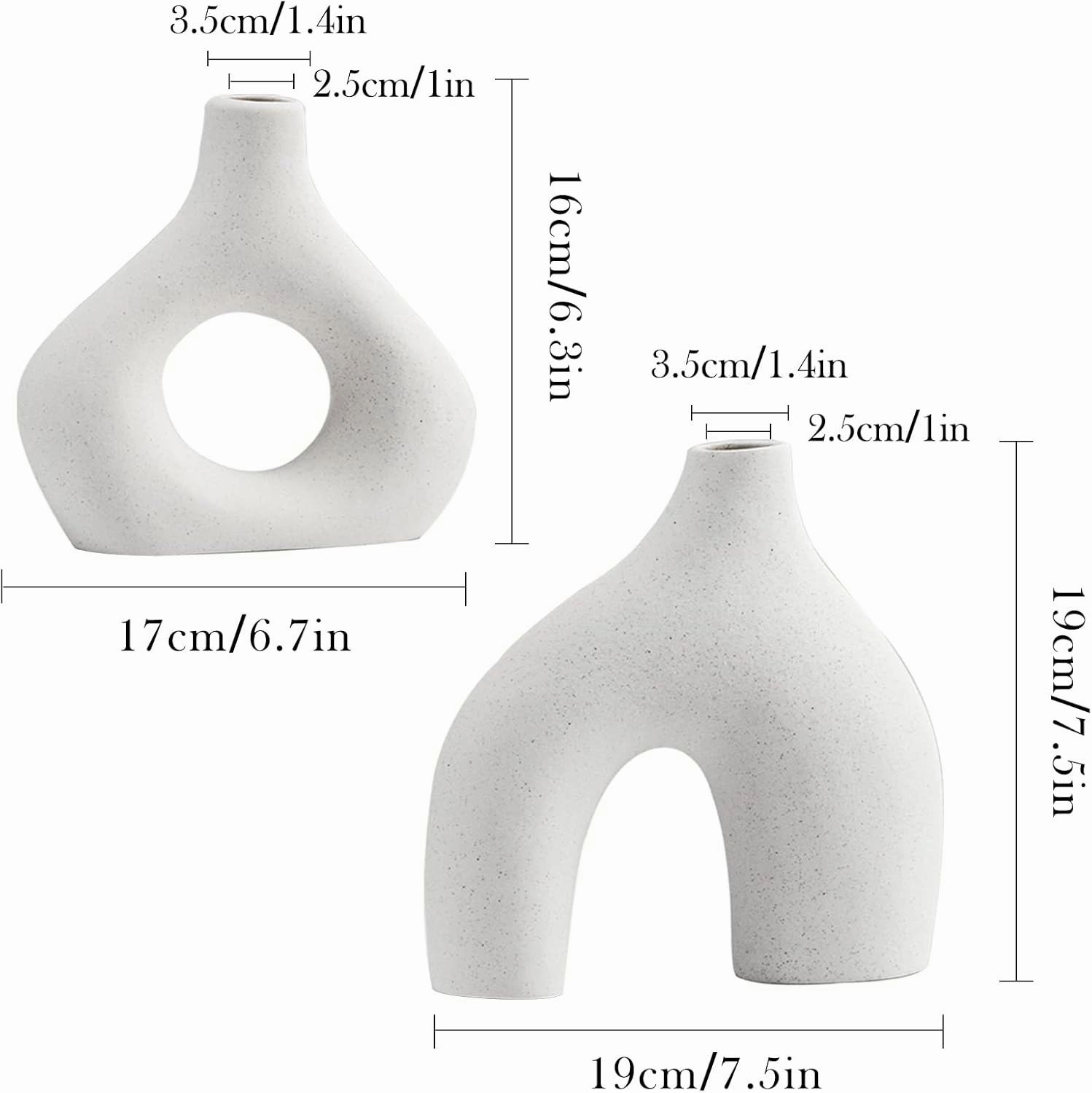 White Ceramic Vase Set of 2 for Modern Home Decor, Round Matte Donut Vases for Pampas Grass, Neutral Boho Nordic Minimalism Style Flower Vases for Living Room Wedding Table Party Office Bedroom